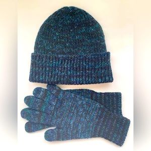 Navy Blue Handknit Hat and Gloves Set